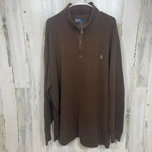 Polo Ralph Lauren Sweater Vintage Size 2XL Tall Brown Pullover‎ Quarterzip Logo
